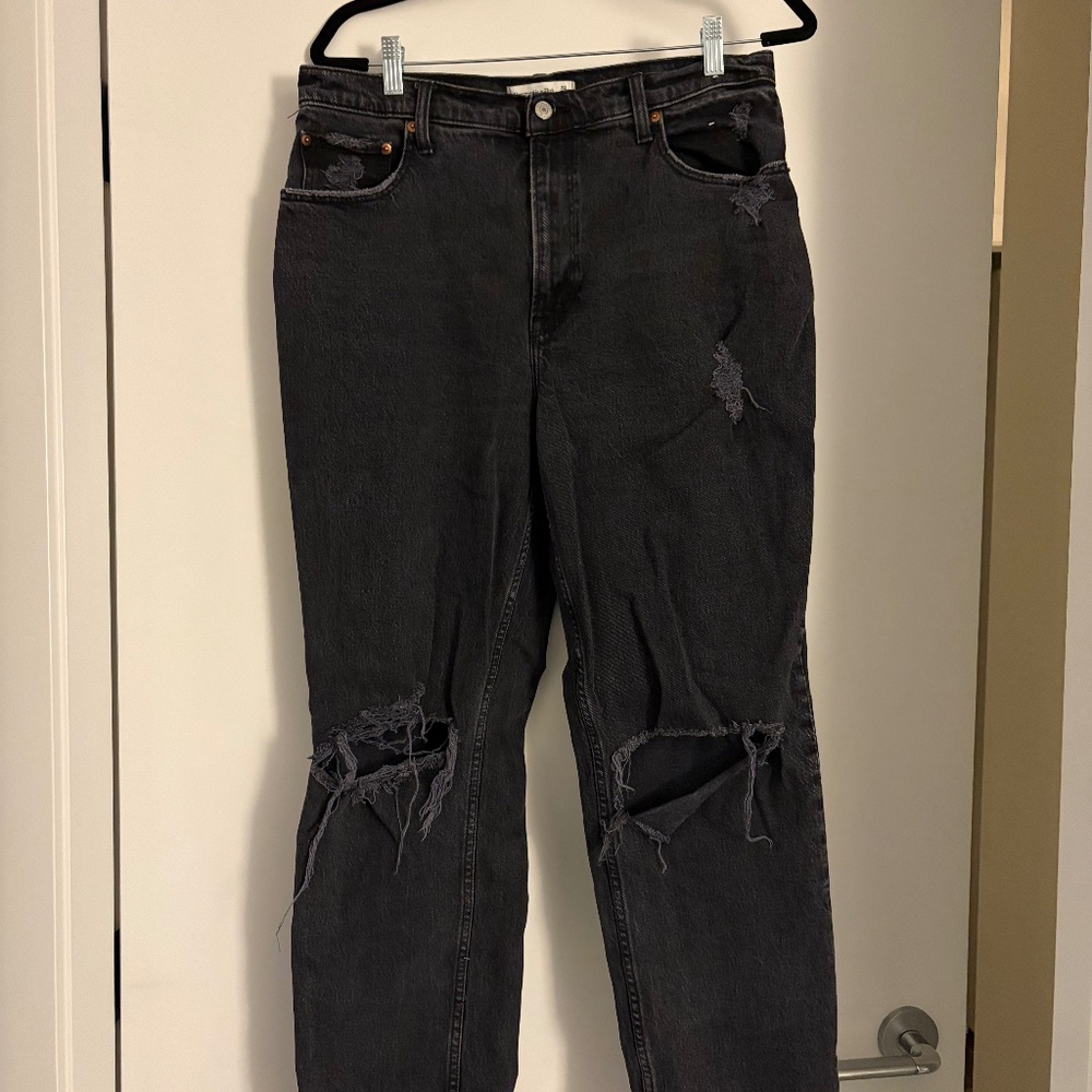 Abercrombie Curve Love High Rise distressed dad jean